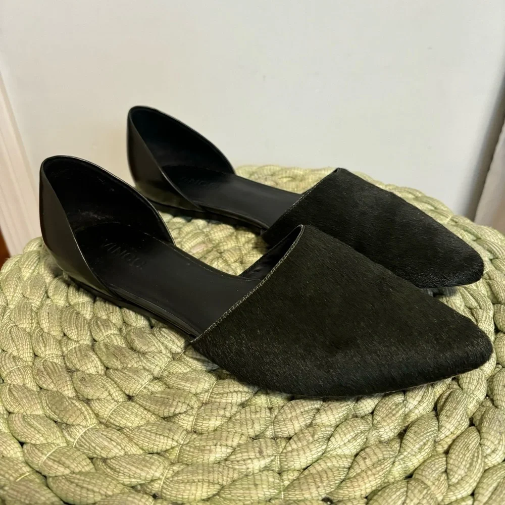 Vince Nina Forest Green Genuine Calf Hair/Leather D’Orsay Slip On Flats Size 8.5